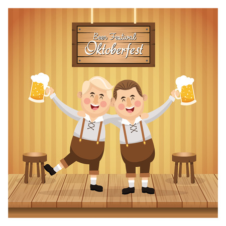 cartoon men male beer festival oktoberfest germany icon. Colorfull illustration Bar background. Vector graphicのイラスト素材