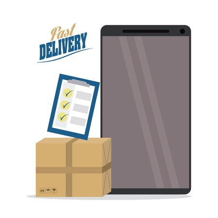 Delivery and Shipping concept represented by package and smartphone icon. Colorfull and flat illustration.のイラスト素材