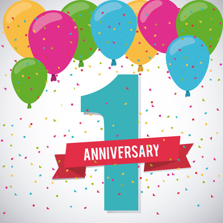 Celebrating Anniversary concept represented by 1 year number icon. Colorfull and flat illustration.のイラスト素材
