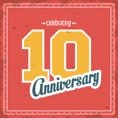 Celebrating Anniversary concept represented by 10 year number icon. Colorfull and grunge illustration.のイラスト素材