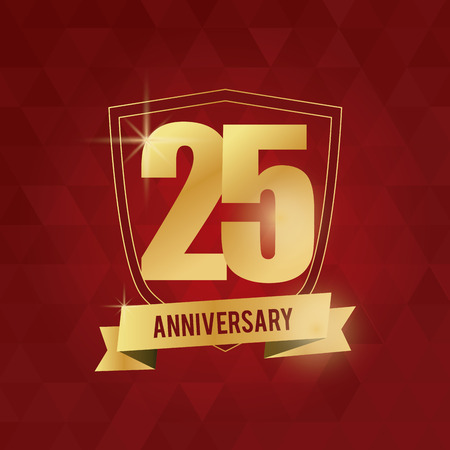 Celebrating Anniversary concept represented by 25 year number icon with ribbon. Colorfull and polygonal illustration.のイラスト素材
