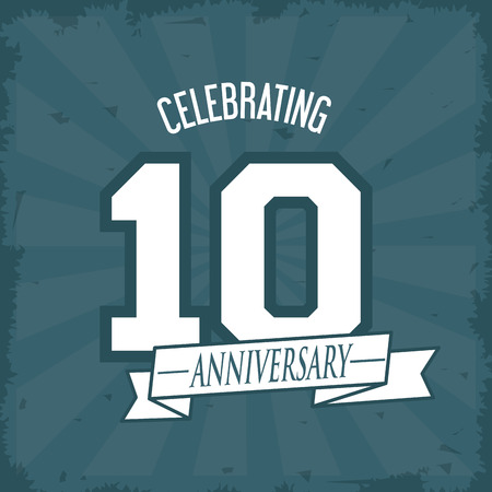 Celebrating Anniversary concept represented by 10 year number icon. Colorfull and grunge illustration.のイラスト素材