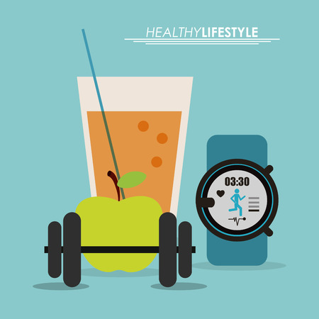 Healthy lifestyle concept represented by watch juice and apple icon. Colorfull and flat illustration.のイラスト素材