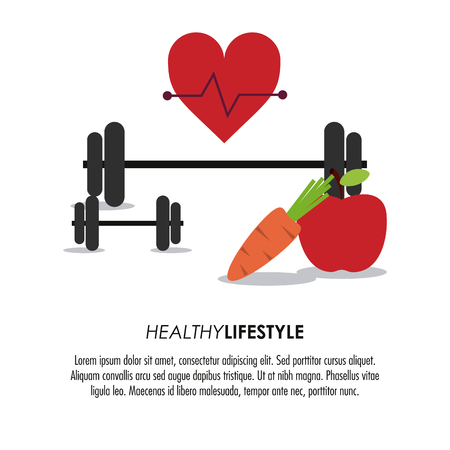 Healthy lifestyle concept represented by weight heart apple and carrot icon. Colorfull and flat illustration.のイラスト素材