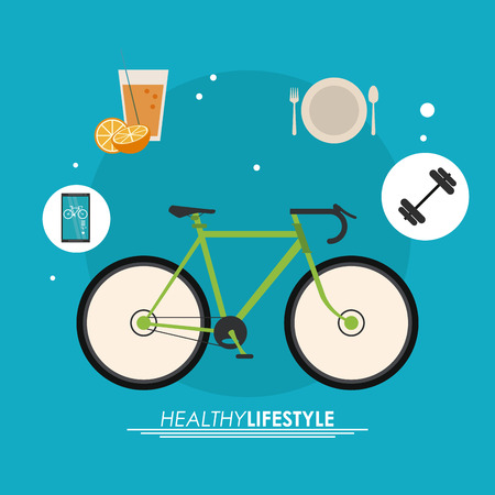Healthy lifestyle concept represented by bike and icon set. Colorfull and flat illustration.のイラスト素材