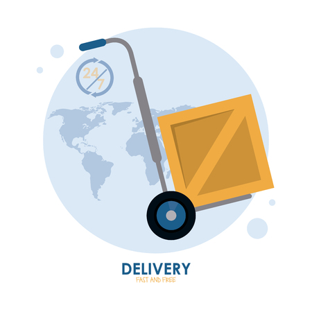Fast Delivery and Shipping concept represented by cart with package and map icon. Colorfull and flat illustration.のイラスト素材