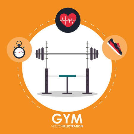 Healthy lifestyle and Fitness concept represented by weight heart pulse shoes and chronometer icon. Colorfull and flat illustration.のイラスト素材