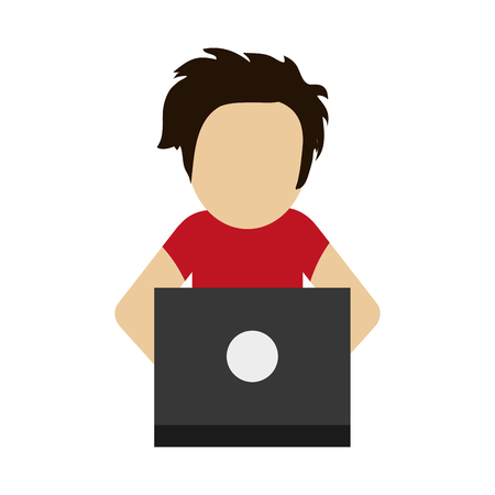 flat design man using laptop icon vector illustrationのイラスト素材