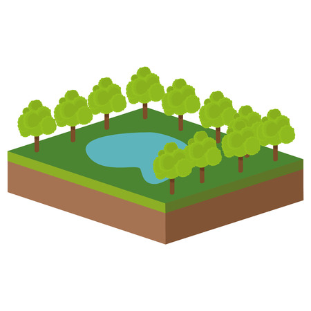 flat design park with lake icon vector illustrationのイラスト素材