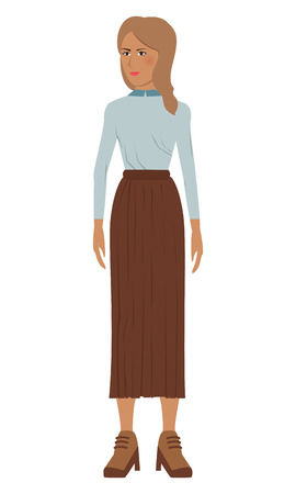 flat design single woman icon with long skirt vector illustrationのイラスト素材