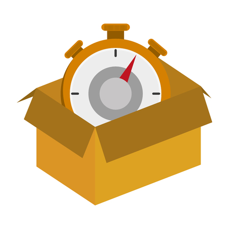 flat design cardboard box with chronometer icon vector illustrationのイラスト素材