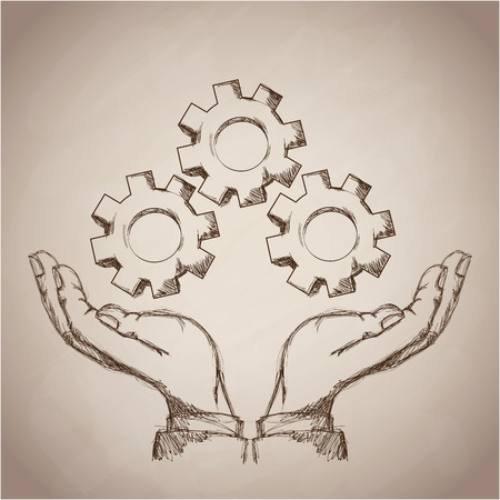 hand gears business work icon. Isolated and sketch illustration. Vector graphicのイラスト素材