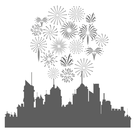 firework city celebration explosion icon. Isolated and silhouette illustration. Black and White colored. Vector graphicのイラスト素材