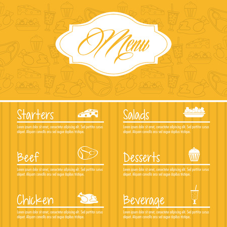 starters salads beef chicken dessert beverage menu label restaurant kitchen icon. Colorfull illustration. Vector graphicのイラスト素材