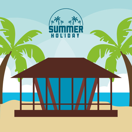 palm tree house summer holiday vacation icon. Colorfull and flat illustration. Vector graphicのイラスト素材