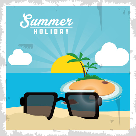 glasses palm tree beach summer holiday vacation icon. Colorfull and grunge illustration. Vector graphicのイラスト素材
