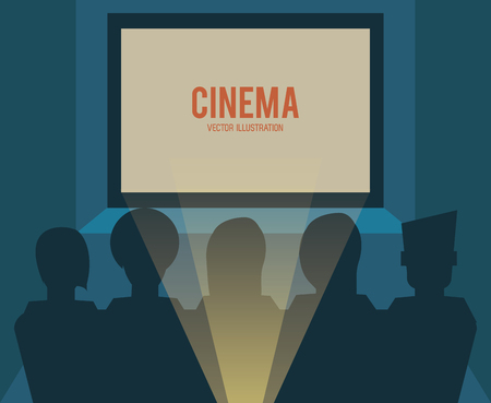 movie room silhouette people presentation film going to cinema icon. Colorfull illustration. Vector graphicのイラスト素材