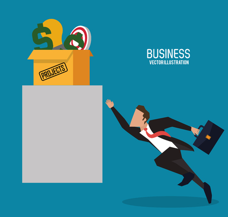 Businessman box projects target bulb money man male cartoon business icon. Colorfull and flat illustration. Vector graphicのイラスト素材