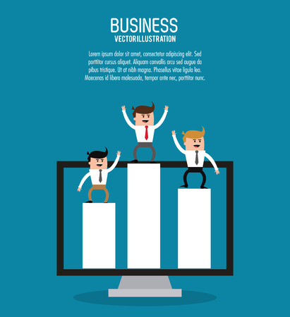 Businessman computer steps bars man male cartoon business icon. Colorfull and flat illustration. Vector graphicのイラスト素材