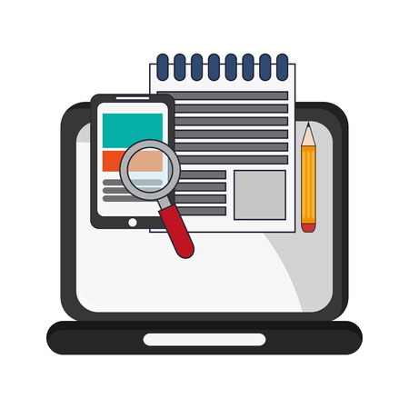 laptop smartphone pencil notebook lupe social network media multimedia icon. Colorfull illustration. Vector graphicのイラスト素材