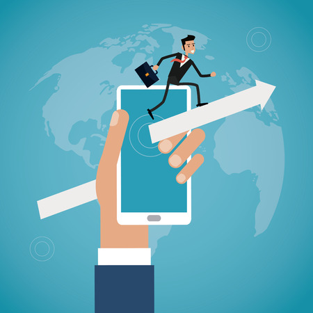 Businessman smartphone arrow growth man male suitcase business icon. Colorfull and flat illustration. Vector graphicのイラスト素材
