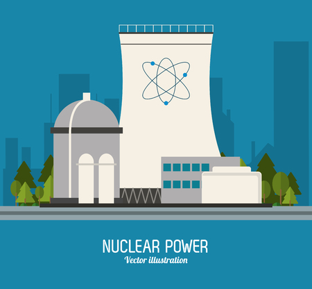 Nuclear plant power atom industry building chimney icon. Flat and Colorfull illustration. Vector graphicのイラスト素材