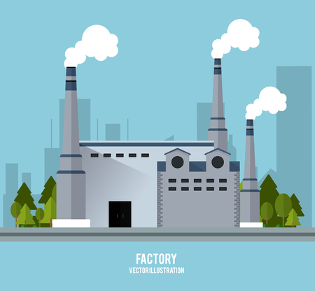 Plant trees building chimney factory industry icon. Blue background and Colorfull illustration. Vector graphicのイラスト素材