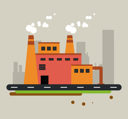 Plant street building chimney factory industry icon. Flat and Colorfull illustration. Vector graphicのイラスト素材