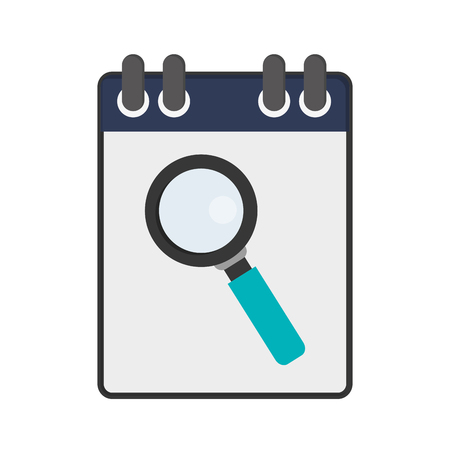 flat design wired notebook with magnifying glass icon vector illustrationのイラスト素材