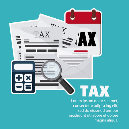 Tax and Financial item concept represented by document and calculator icon. Colorfull and flat illustrationのイラスト素材