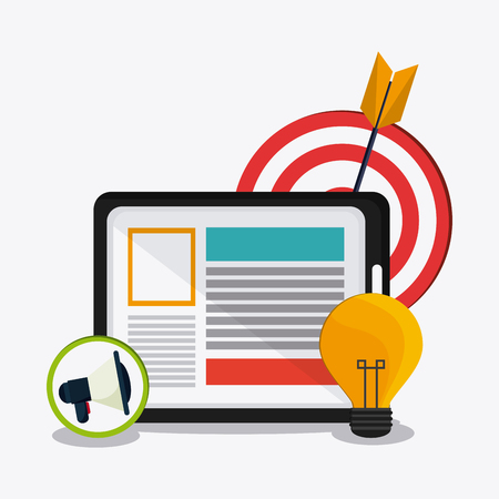 Social Network concept represented by tablet and icon set design. Colorfull and flat illustrationのイラスト素材