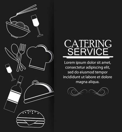 wine noodle cutlery plate hamburger chefs hat catering service menu food icon. Silhouette illustrationのイラスト素材