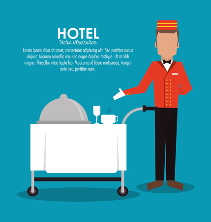 bellboy waiter menu plate room service hotel icon. Colorfull and flat illustration, vectorのイラスト素材