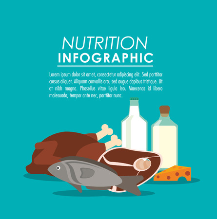 fish meat chicken nutrition infographic menu food icon. Colorfull and flat illustrationのイラスト素材