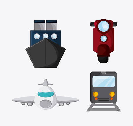 Train ship motorcycle airplane icon. Colorfull and flat , vectorのイラスト素材