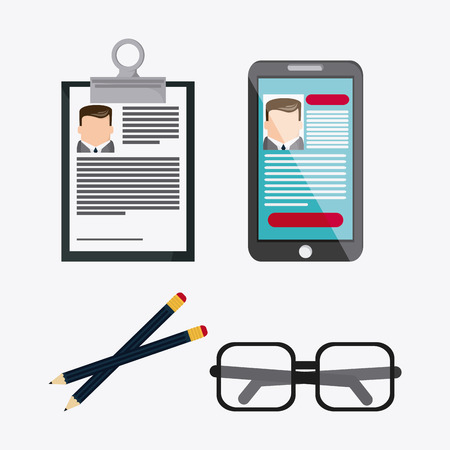 businessman smartphone pencil glasses cv document icon. Company rosource design. colorful and flat illustrationのイラスト素材