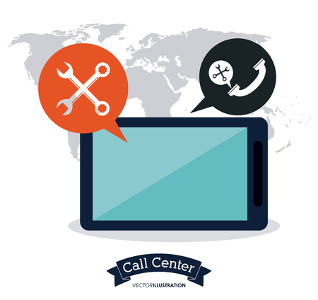 tablet bubble wrench call center technical service icon, Vector illustrationのイラスト素材