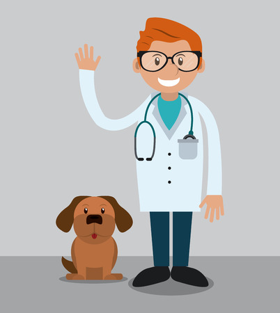 man cartoon dog stethoscope veterinarian pet clinic icon, vector illustrationのイラスト素材