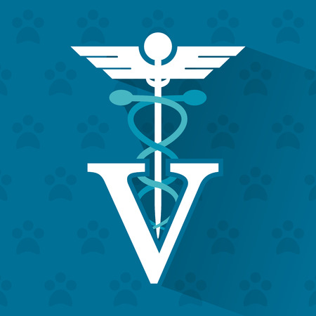 caduceus v foot print veterinarian pet clinic icon, vector illustrationのイラスト素材