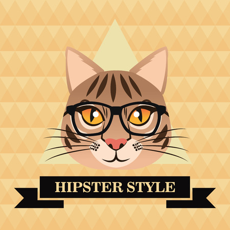 cat glasses animal hipster style retro fashion icon, Vector illustration polygonal backgroundのイラスト素材