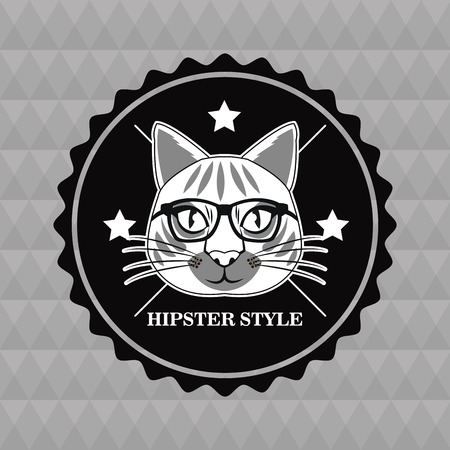cat glasses seal stamp animal hipster style retro fashion icon. Black white grey illustration Polygonal backgroundのイラスト素材