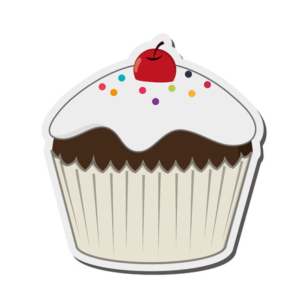 flat design decorated cupcake with cherry icon vector illustrationのイラスト素材