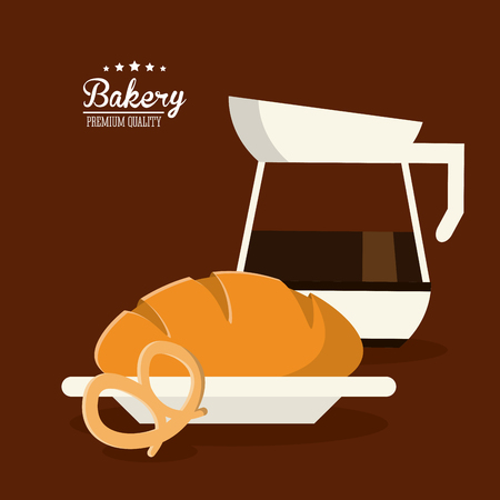 pretzel bread coffee kettle bakery food shop icon. Colorfull illustration. Vector graphicのイラスト素材