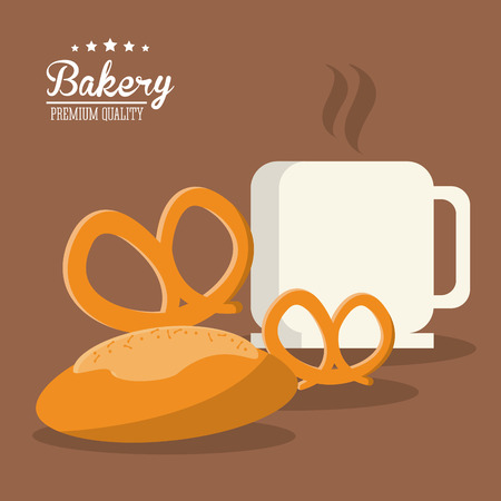 pretzel bread coffee mug bakery food shop icon. Colorfull illustration. Vector graphicのイラスト素材