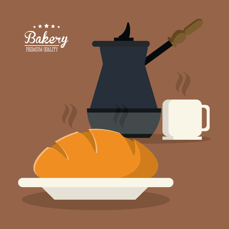 bread bakery coffee kettle mug food shop icon. Colorfull illustration. Vector graphicのイラスト素材