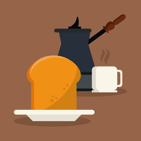 bread coffee mug kettle food bakery shop traditional icon. Colorful design. Vector illustrationのイラスト素材