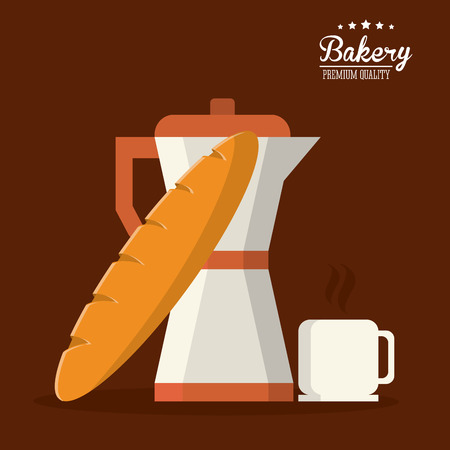 bread bakery coffee kettle mug food shop icon. Colorfull illustration. Vector graphicのイラスト素材