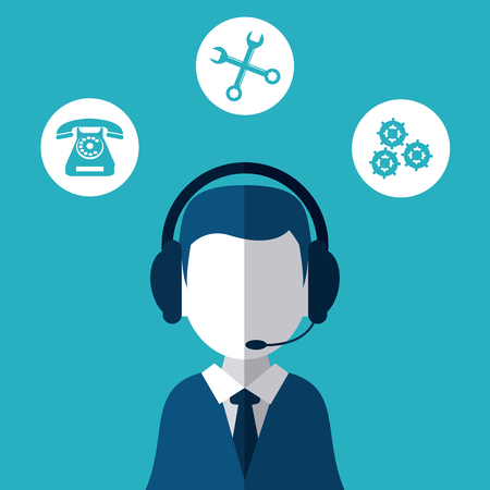 man headphone phone wrench call center technical service icon. Colorful design. Vector illustrationのイラスト素材