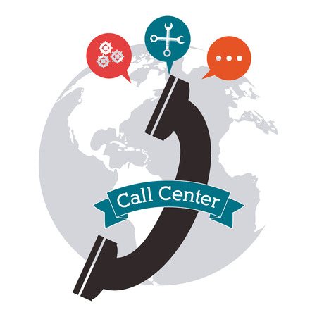 phone gears wrench planet call center technical service icon. Colorful design. Vector illustrationのイラスト素材