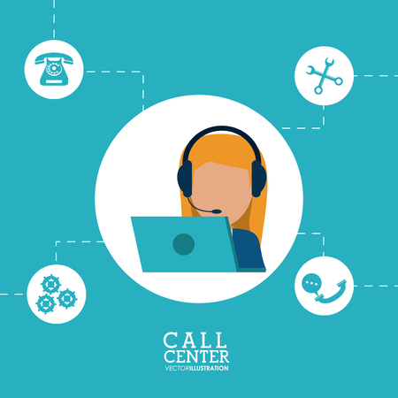 woman headphone laptop call center technical service icon. Colorful design. Vector illustrationのイラスト素材